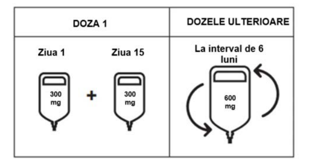 Figura 1: Doza şi planificarea administrării Ocrevus